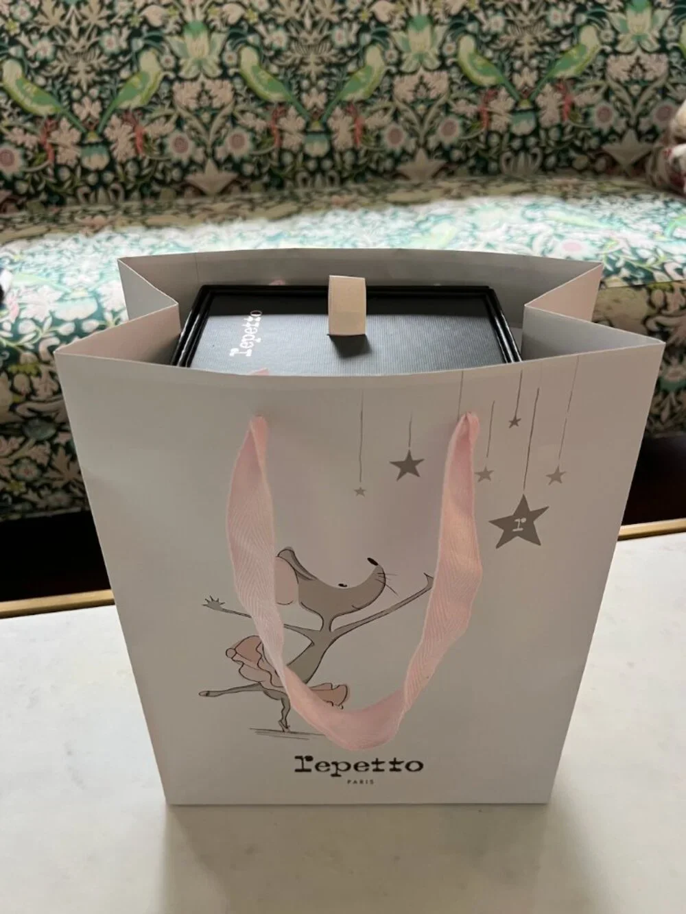 Repetto Paris Black Shoe Box + Original Pink Shopping Bag